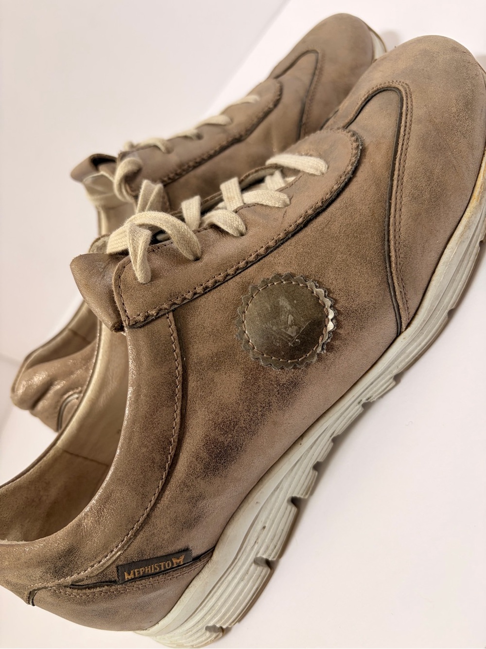 Mephisto Metallic Taupe Leather Sneaker